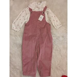 Primark Cares Toddler Clothes Pink Corduroy Overalls w Floral blouse size 24-36M